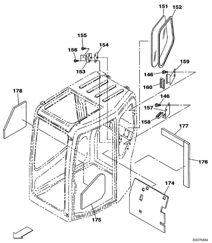 Схема запчастей Case CX225SR - (09-07) - CAB INSULATION (09) - CHASSIS/ATTACHMENTS