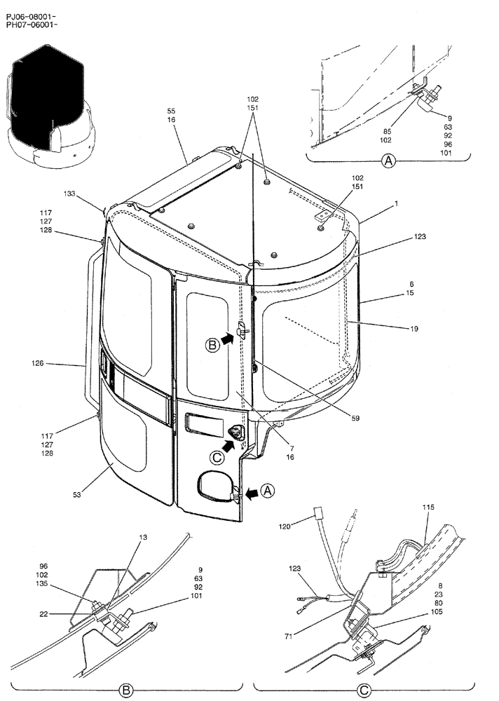 Схема запчастей Case CX50B - (05-008) - CAB ASSY (COOLER) (PW02C00069F1) 1 OF 5 OPTIONAL PARTS