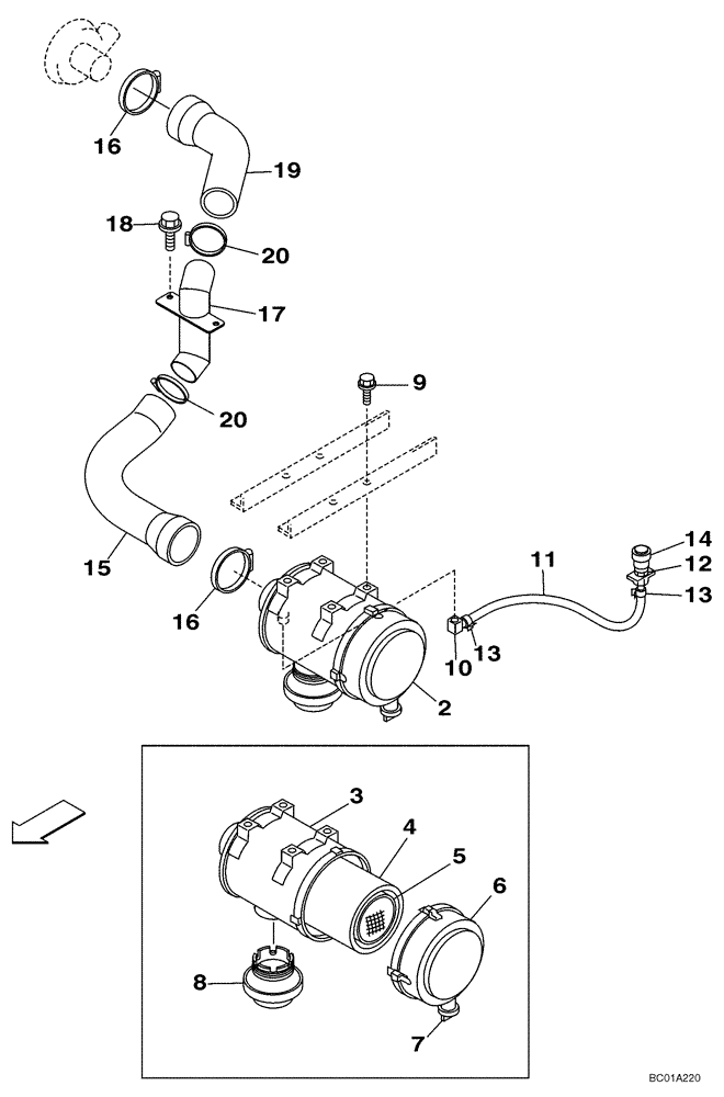 Схема запчастей Case CX210LR - (02-02) - AIR CLEANER (02) - ENGINE