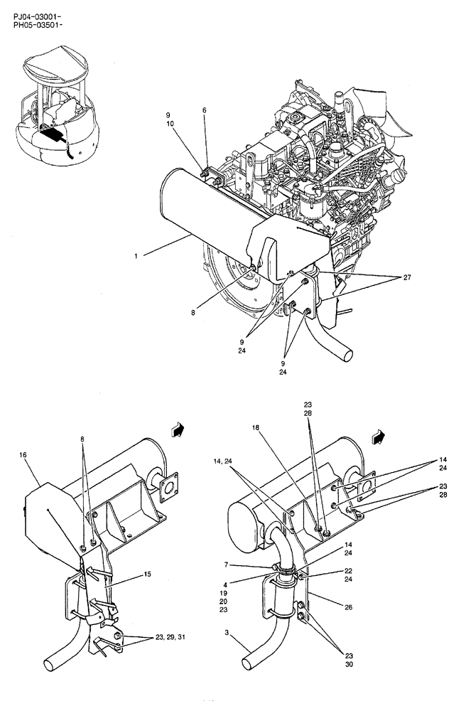 Схема запчастей Case CX50B - (02-012) - MUFFLER ASSEMBLY (05) - SUPERSTRUCTURE