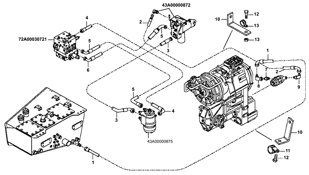 Схема запчастей Case 340B - (43A02000871[001]) - HYDRAULIC LINES, STEERING (87602159) (09) - Implement / Hydraulics / Frame / Brakes