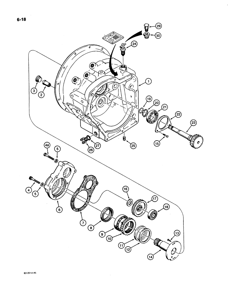 Схема запчастей Case W11B - (6-018) - FUNK TRANSMISSION, REAR HOUSING, INPUT SHAFT, AND PUMP DRIVE (06) - POWER TRAIN