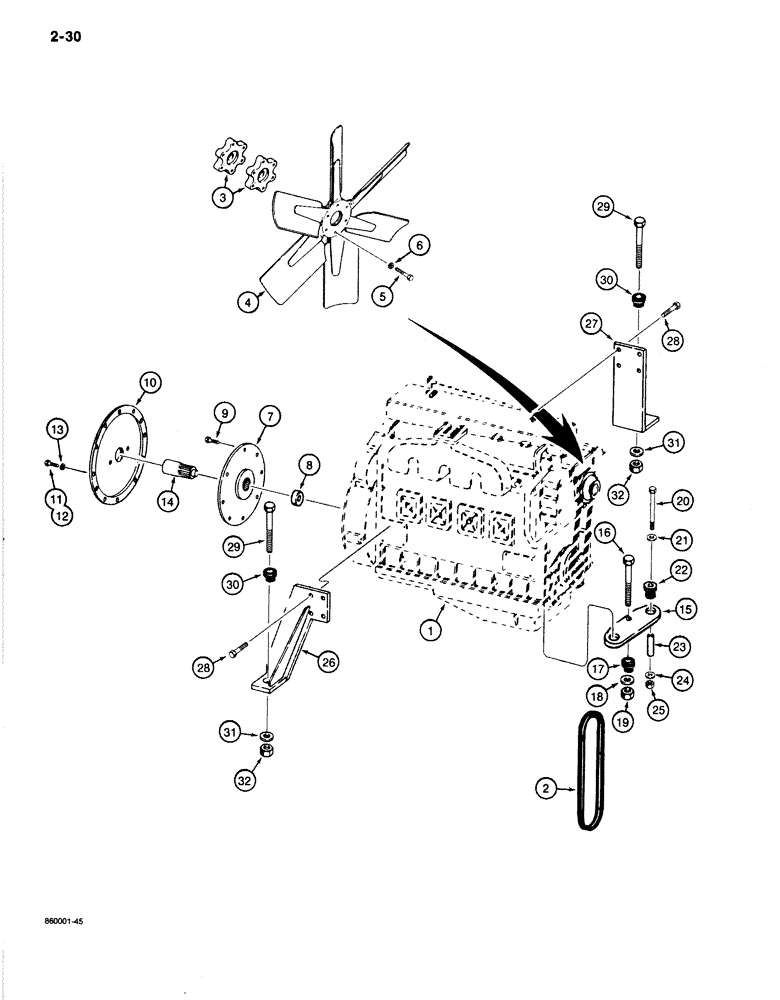 Схема запчастей Case 1080B - (2-30) - ENGINE MOUNTING AND ADAPTING PARTS, USED ON MODELS WITH DETROIT DIESEL ENGINE (02) - ENGINE