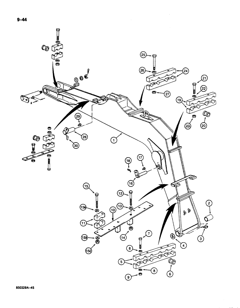 Схема запчастей Case 125B - (9-044) - BOOM AND RELATED PARTS, P.I.N. 74251 THROUGH 74963, 21801 (09) - CHASSIS