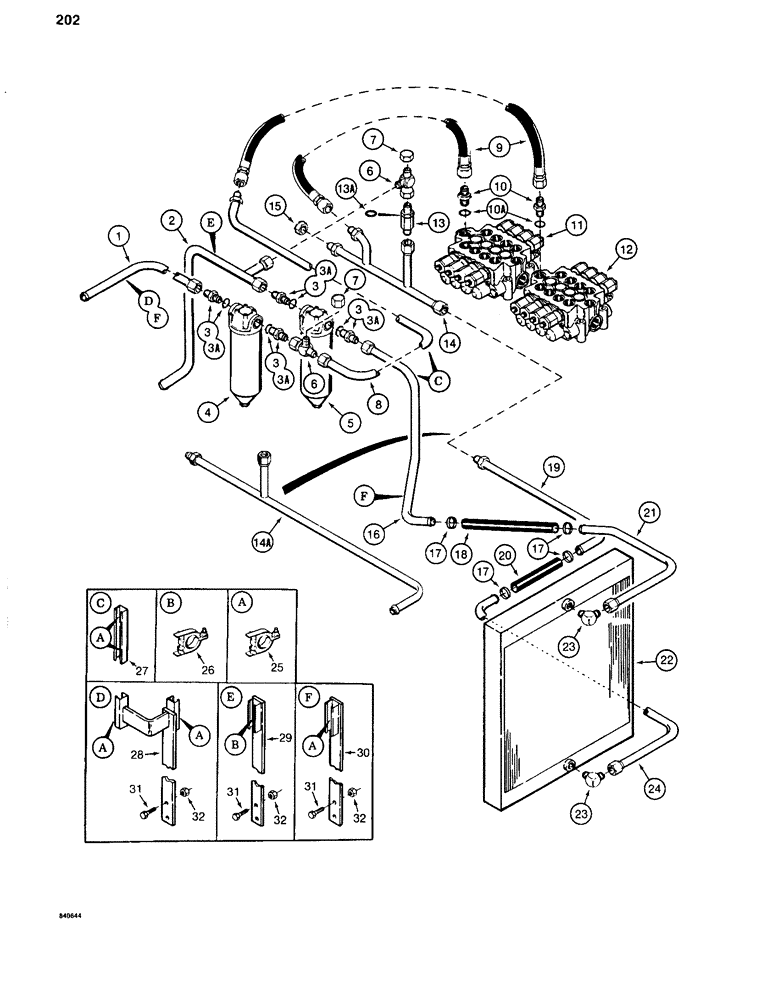 Схема запчастей Case 880C - (202) - HYDRAULIC OIL FILTER AND COOLER LINES (07) - HYDRAULIC SYSTEM