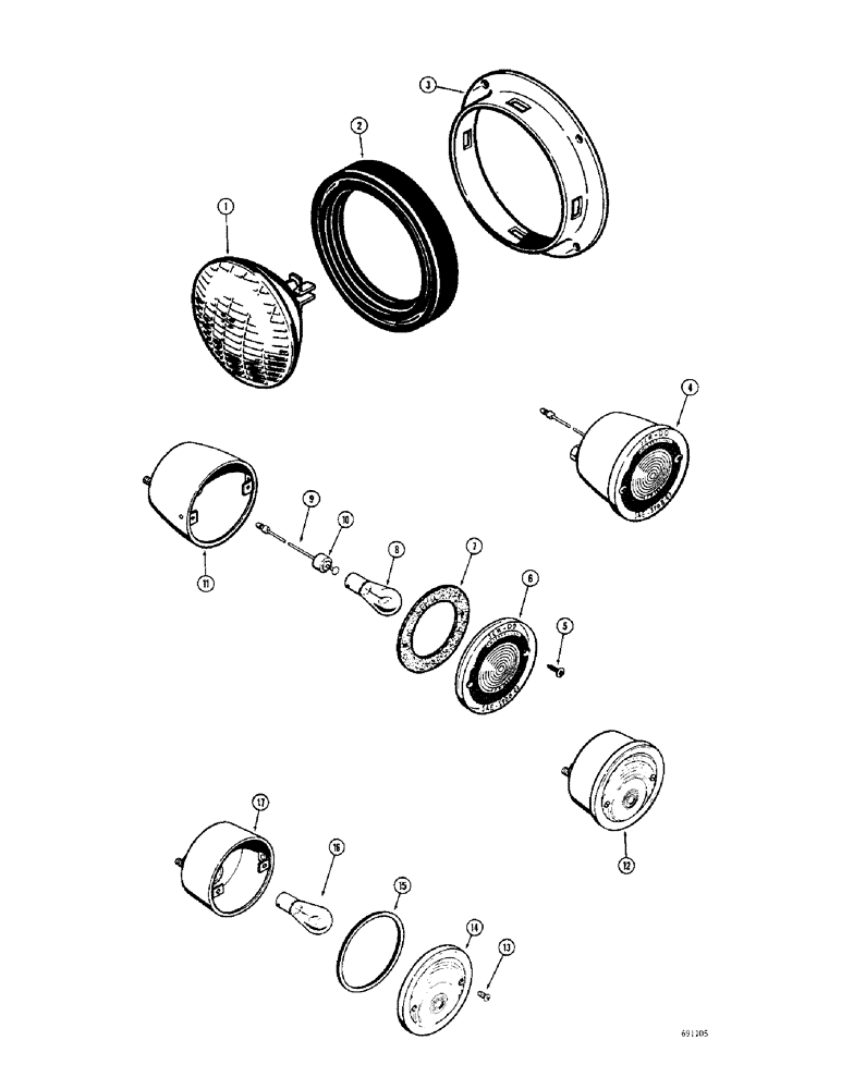 Схема запчастей Case W9B - (086) - A15932 FRONT AND REAR LIGHTS (04) - ELECTRICAL SYSTEMS