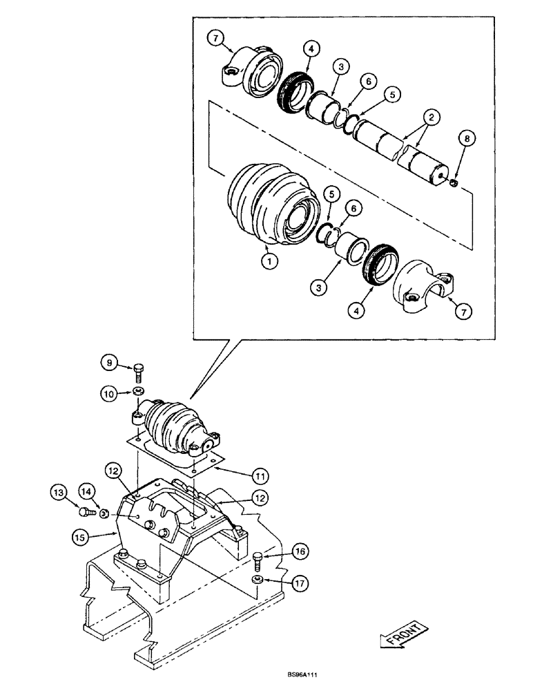 Схема запчастей Case 9040B - (5-18) - TRACK CARRIER ROLLER, TIMBER KING MODELS (11) - TRACKS/STEERING