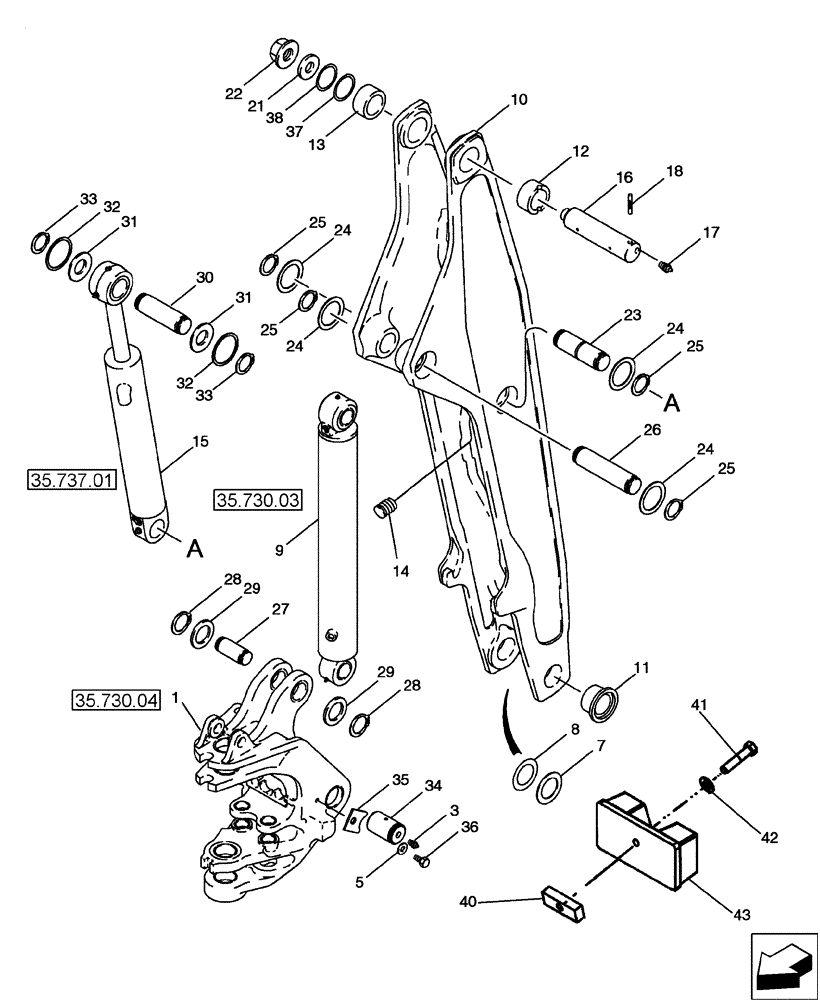 Схема запчастей Case 580SM - (39.105.07) - BACKHOE - BOOM AND SWING TOWER (39) - FRAMES AND BALLASTING