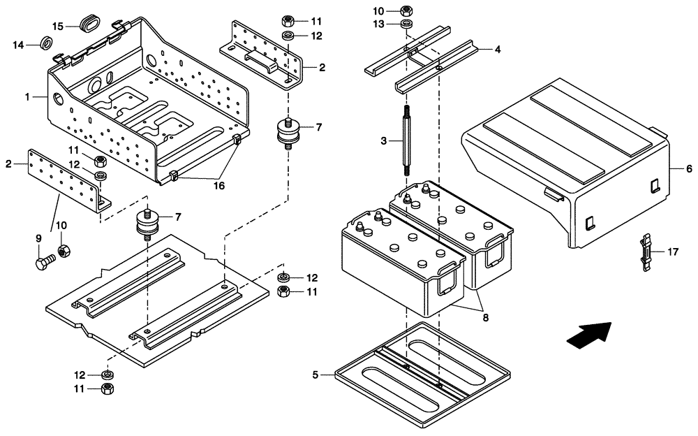 Схема запчастей Case 335 - (62A00000587[001]) - BATTERY BOX INSTALLATION (55) - ELECTRICAL SYSTEMS