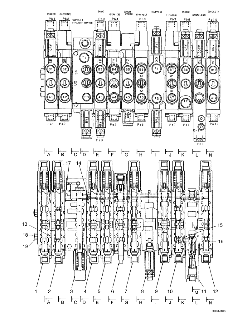 Схема запчастей Case CX36B - (HC001-01[1]) - HYDRAULIC CONTROL VALVE - COMPONENTS (35) - HYDRAULIC SYSTEMS