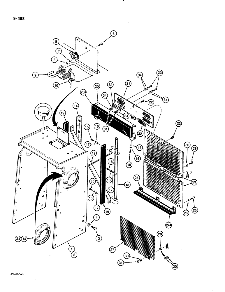 Схема запчастей Case 1450B - (9-488) - RADIATOR SHROUD AND *STANDARD (BOLT-ON) GRILLE, DOZER AND DRAWBAR MODELS (09) - CHASSIS/ATTACHMENTS