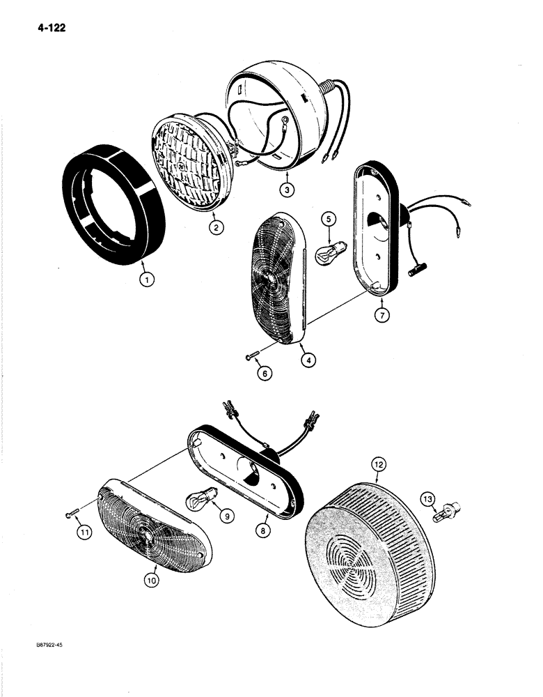 Схема запчастей Case 780C - (4-122) - TRACTOR LAMPS, STOP AND TAIL LAMPS, USED ON MODELS WITH 24 VOLT ELECTRICAL CIRCUIT (04) - ELECTRICAL SYSTEMS