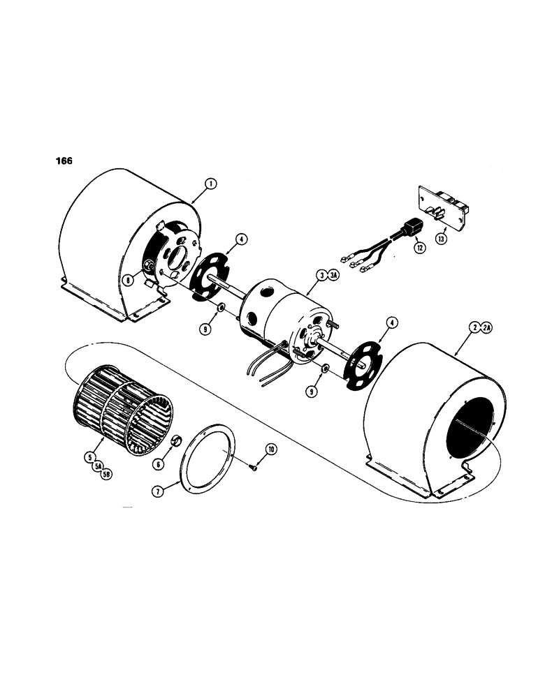 Схема запчастей Case W24C - (166) - BLOWER AND FRONT WIPER MOTOR, D71529 BLOWER (04) - ELECTRICAL SYSTEMS