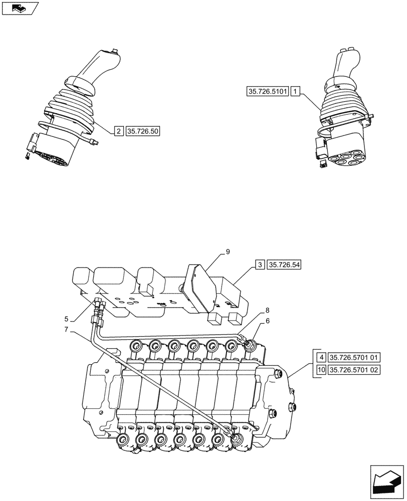 Схема запчастей Case 580SN WT - (35.726.4601) - VALVE - PILOT CONTROL AND JOYSTICKS (7 SPOOL, W/ EXT DIPPER, W/O AUX HYDS) - D9006 (35) - HYDRAULIC SYSTEMS