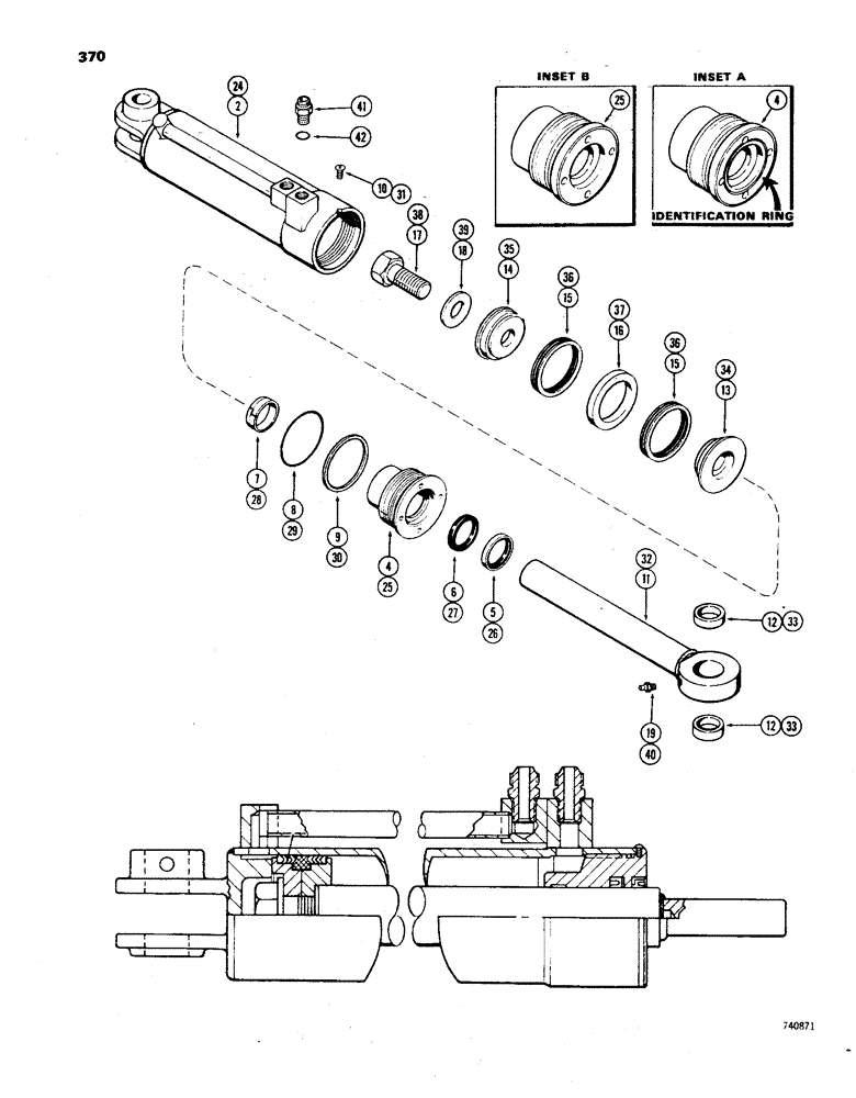 Схема запчастей Case 850 - (370) - G33624 AND G33625 CLAM CYLINDERS, GLAND HAS IDENTIFICATION RING (07) - HYDRAULIC SYSTEM