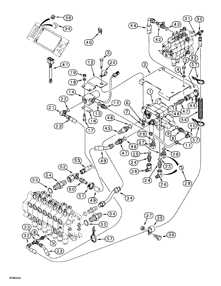 Схема запчастей Case 590SL - (8-054) - BASIC AUX. HYD., MODELS W/ OR W/O EXTENDABLE DIPPER, TRAC. P.I.N. JJG0209066 & AFTER (08) - HYDRAULICS