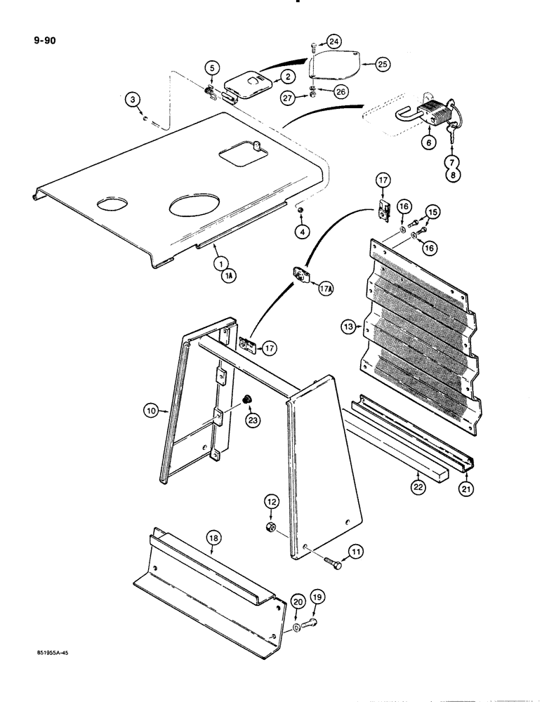 Схема запчастей Case 480E - (9-090) - HOOD AND RADIATOR SHROUD (09) - CHASSIS/ATTACHMENTS