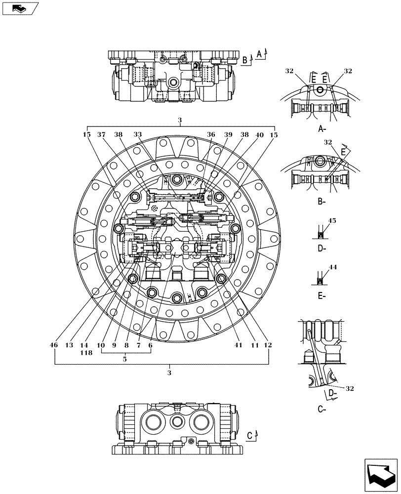 Схема запчастей Case CX235C SR - (48.130.06[01]) - TRACTION MOTOR - COMPONENTS (48) - TRACKS & TRACK SUSPENSION