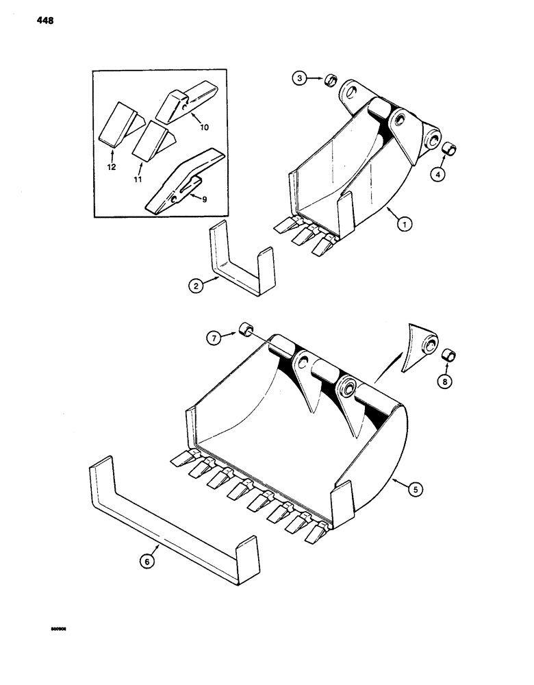 Схема запчастей Case 480D - (448) - BACKHOE BUCKETS, 480D MODELS ONLY, BELLHOLE BUCKETS (84) - BOOMS, DIPPERS & BUCKETS