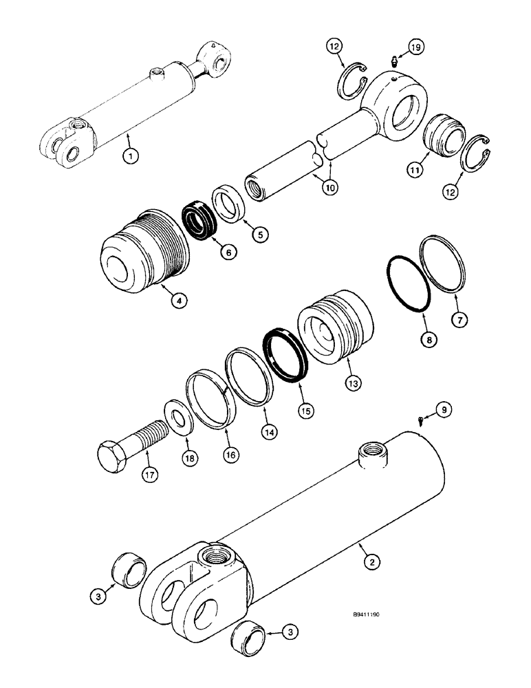 Схема запчастей Case 570LXT - (8-158) - THREE-POINT HITCH TILT CYLINDER, 570LXT MODELS (08) - HYDRAULICS