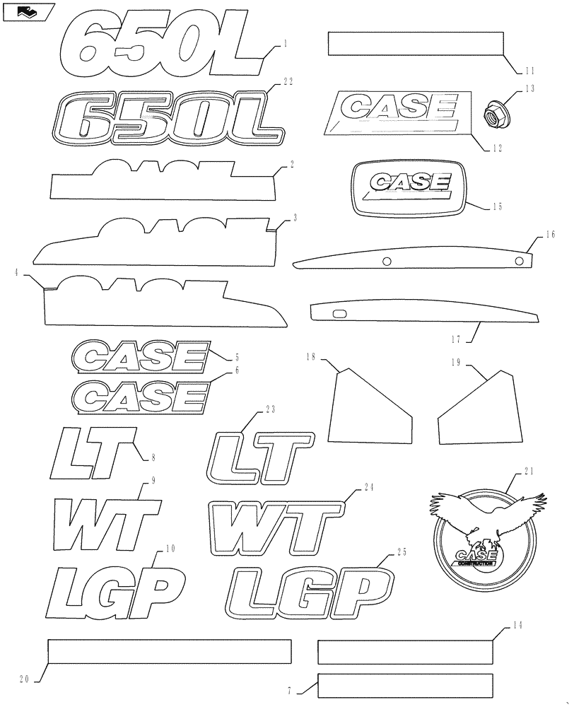 Схема запчастей Case 650L - (90.108.01) - DECALS (90) - PLATFORM, CAB, BODYWORK AND DECALS