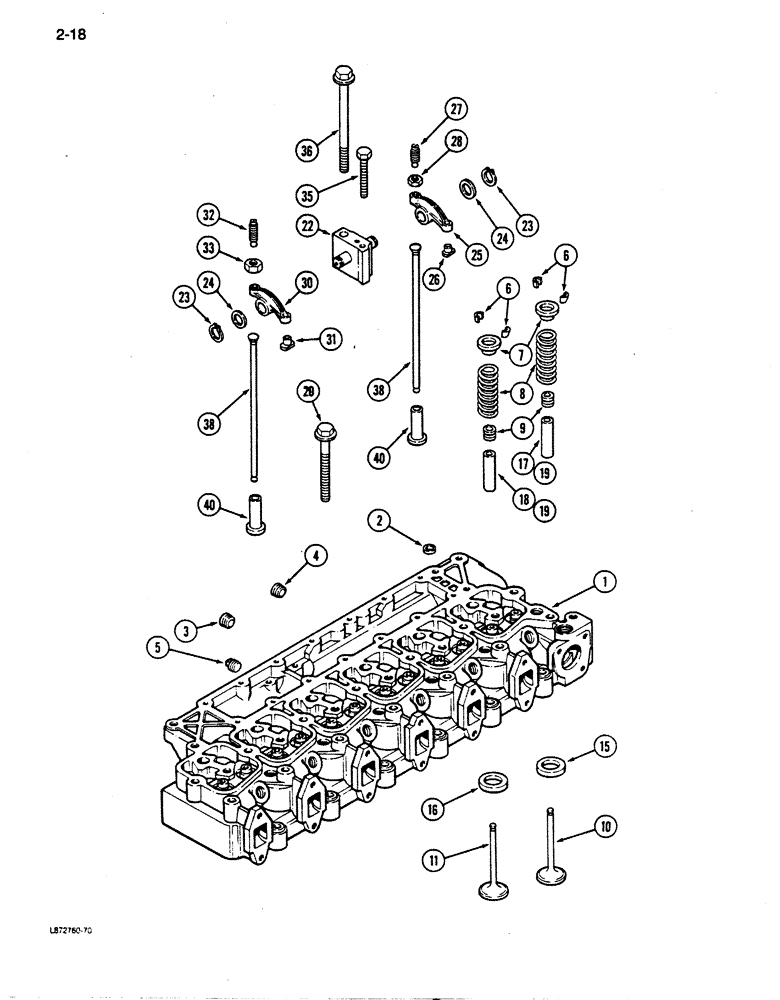 Схема запчастей Case 850D - (2-18) - CYLINDER HEAD AND VALVE MECHANISM, 6-590 ENGINE, 6T-590 (02) - ENGINE