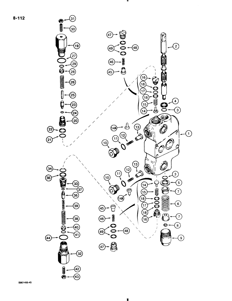 Схема запчастей Case 580K - (8-112) - BACKHOE CONTROL VALVE, BOOM SECTION (08) - HYDRAULICS