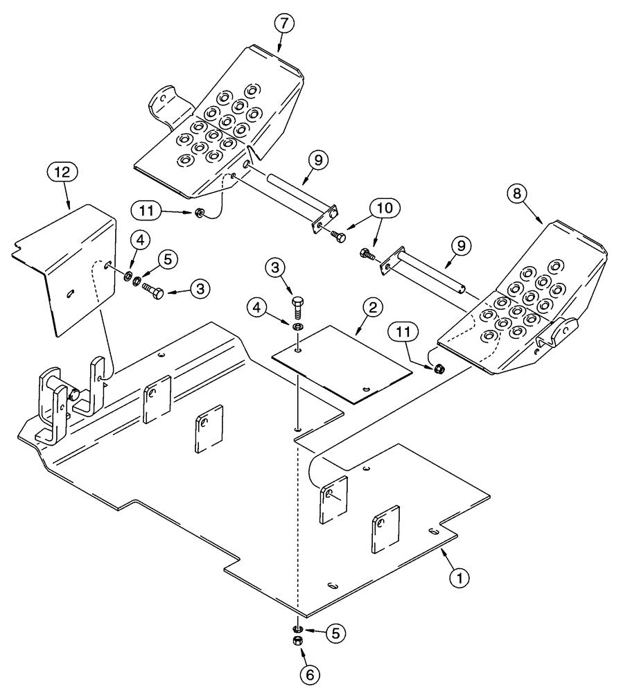 Схема запчастей Case 90XT - (09-10) - PLATES, FLOOR PEDALS, MODELS WITH FOOT CONTROLS (09) - CHASSIS