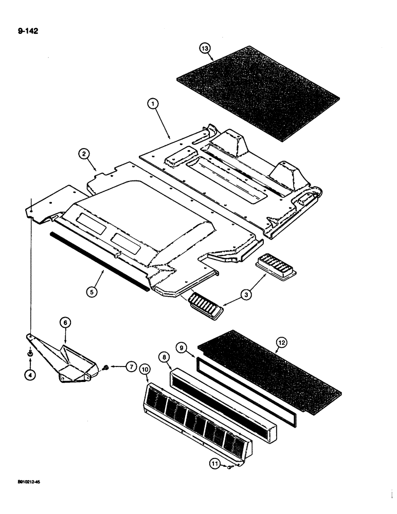 Схема запчастей Case 680L - (9-142) - CAB HEADLINER, WINDSHIELD WIPER COVERS, AIR FILTER, AND ROOF INSULATION (09) - CHASSIS/ATTACHMENTS