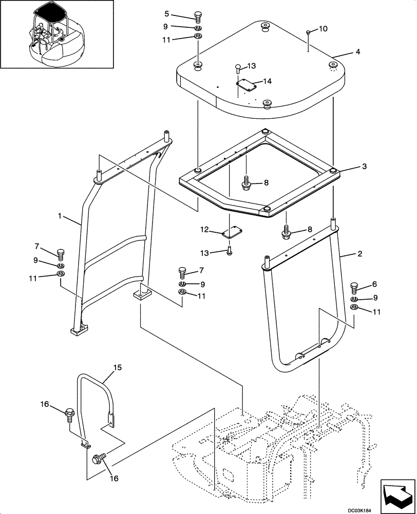 Схема запчастей Case CX47 - (09-15[00]) - CANOPY (09) - CHASSIS/ATTACHMENTS