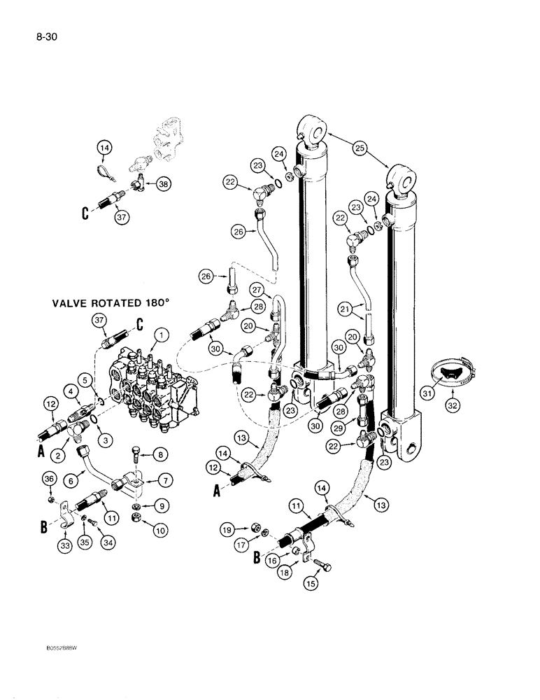 Схема запчастей Case 780D - (8-030) - BACKHOE BOOM CYLINDER HYDRAULIC CIRCUIT, PRIOR TO P.I.N. JJG0071751 (08) - HYDRAULICS