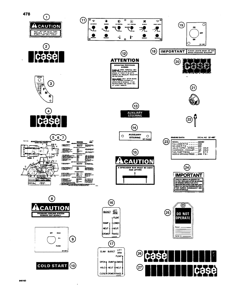 Схема запчастей Case W24C - (478) - DECALS (09) - CHASSIS/ATTACHMENTS