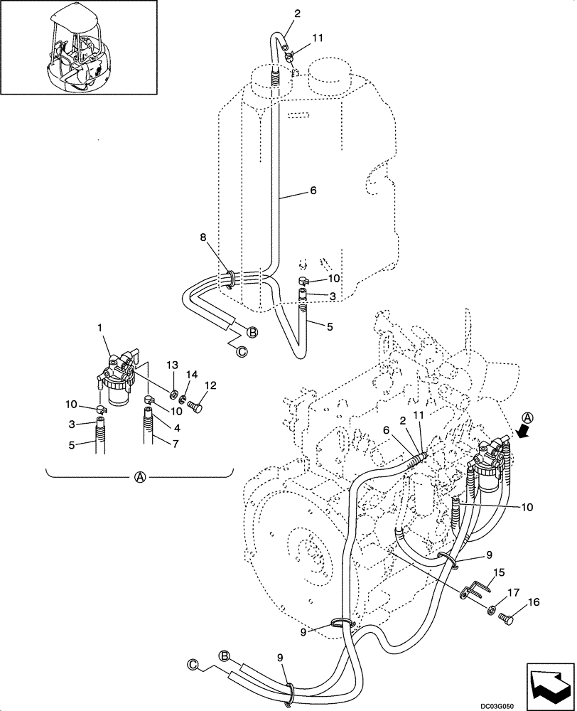 Схема запчастей Case CX25 - (03-02[00]) - FUEL LINES (03) - FUEL SYSTEM