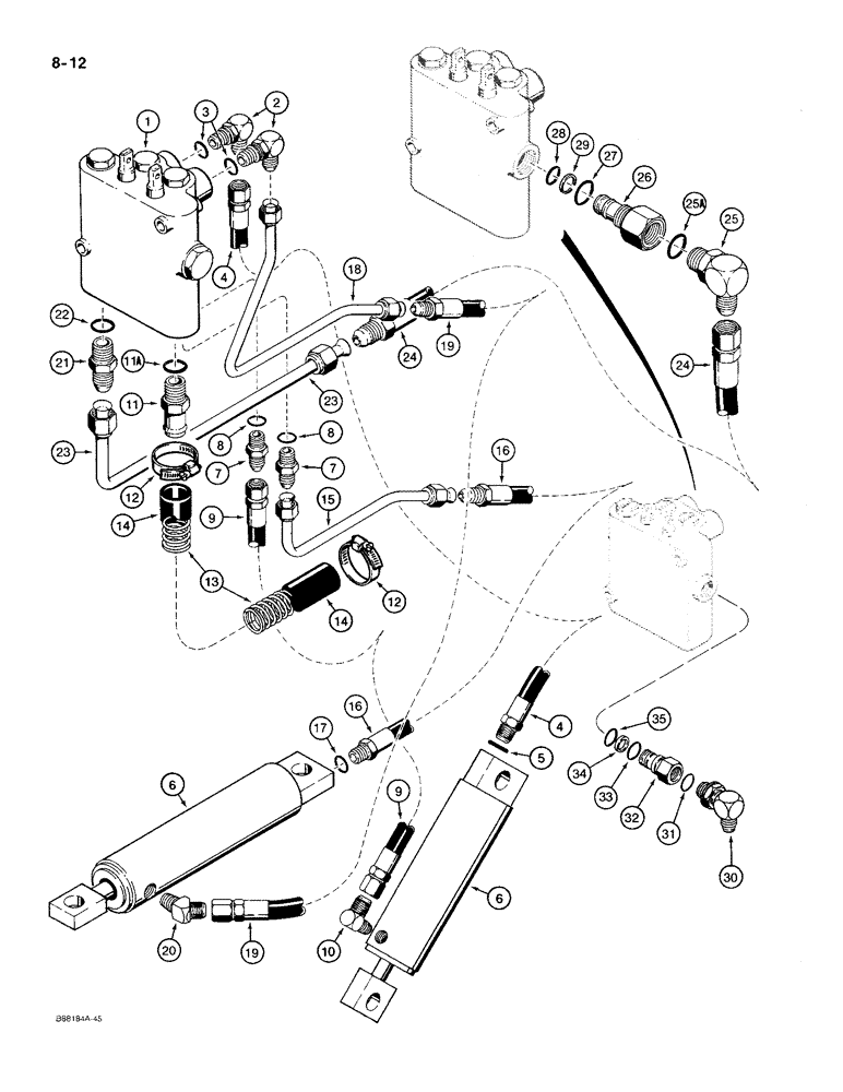 Схема запчастей Case MAXI-SNEAKER C - (8-12) - BACKFILL BLADE HYDRAULIC CIRCUIT, USED ON MODELS WITHOUT BACKHOE (08) - HYDRAULICS