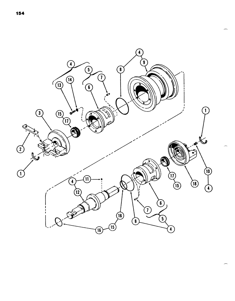 Схема запчастей Case 980B - (154) - SINGLE FLANGE TRACK ROLLER, TYPE "C" (04) - UNDERCARRIAGE