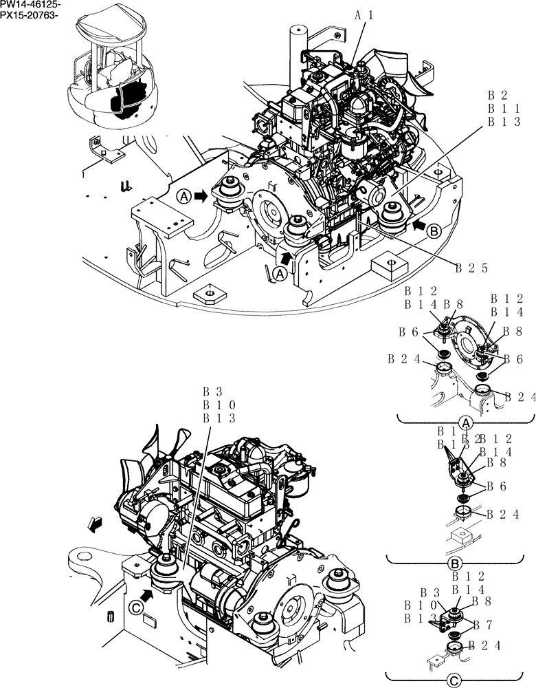 Схема запчастей Case CX31B - (025-01-A[1]) - ENGINE INSTAL (00) - GENERAL & PICTORIAL INDEX