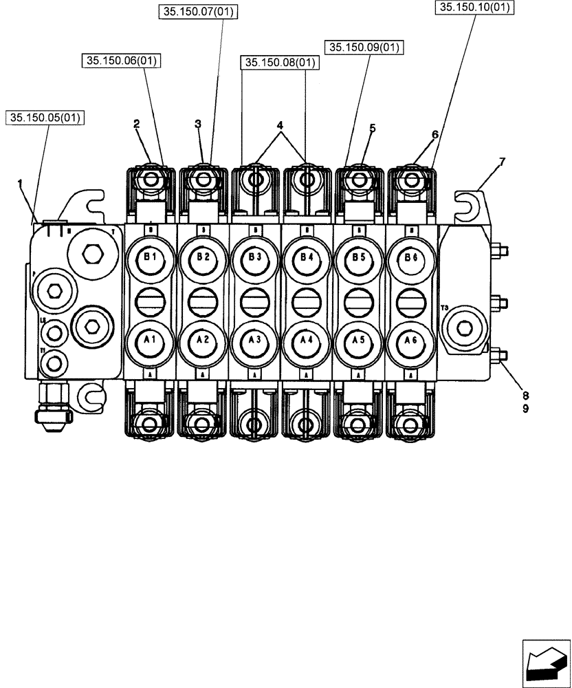 Схема запчастей Case 580SM - (35.726.19) - VALVE ASSY - BACKHOE CONTROL, 6 SPOOL (W/O EXT DIPPER, W/ OR W/O AUX HYDS, W/ PILOT CONTROLS) (580SM) (35) - HYDRAULIC SYSTEMS