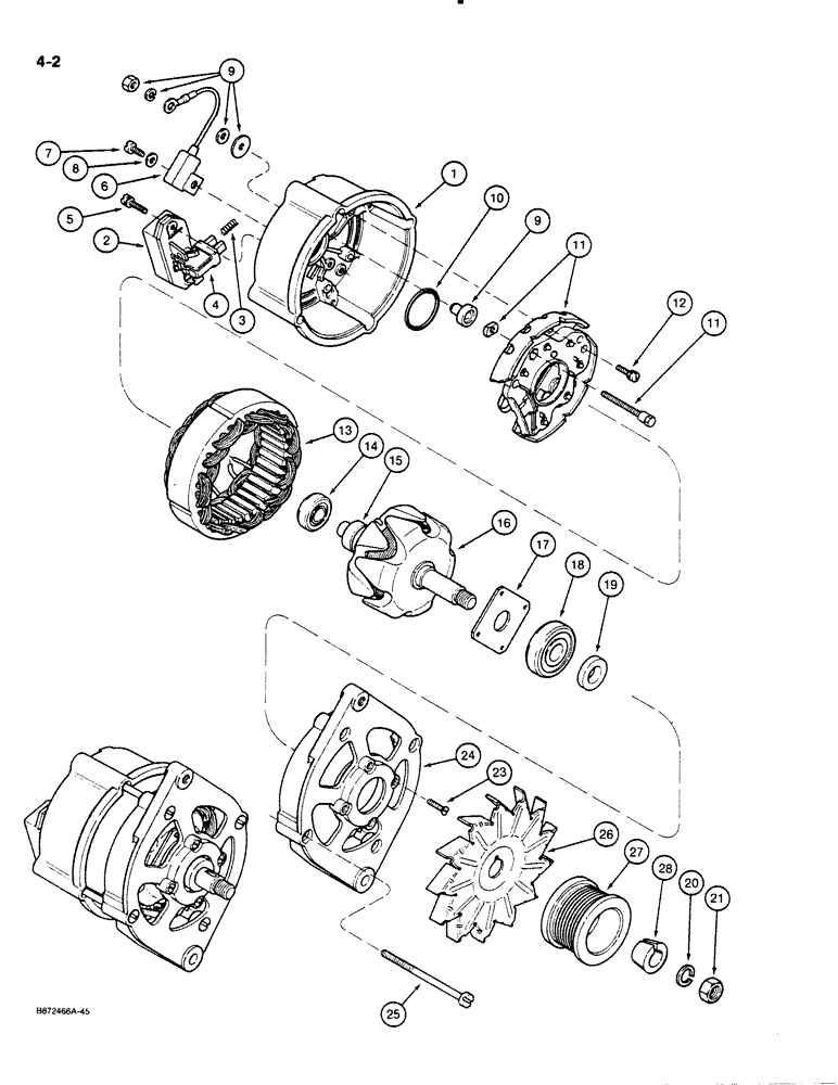 Схема запчастей Case 621 - (4-02) - ALTERNATOR ASSEMBLY, 45 AMPERE, 24 VOLT (04) - ELECTRICAL SYSTEMS