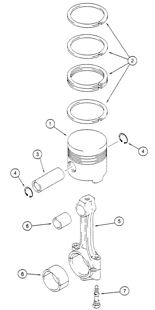 Схема запчастей Case 6010 - (02-20) - PISTONS - CONNECTING RODS, KUBOTA V2003TE ENGINE (10) - ENGINE