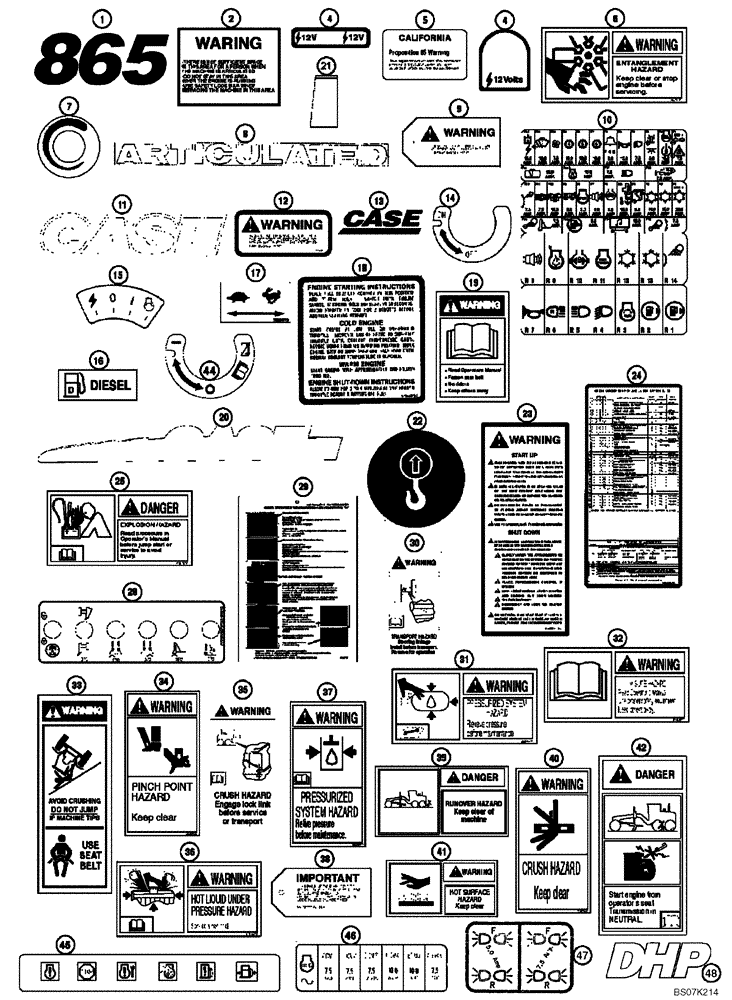 Схема запчастей Case 865 DHP - (9-132) - DECALS (09) - CHASSIS