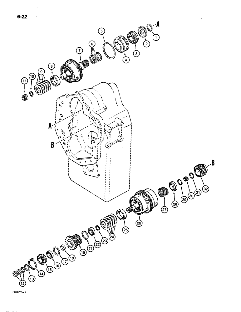 Схема запчастей Case W14C - (6-22) - TRANSMISSION, REVERSE, FORWARD, AND SECOND GEARS (06) - POWER TRAIN