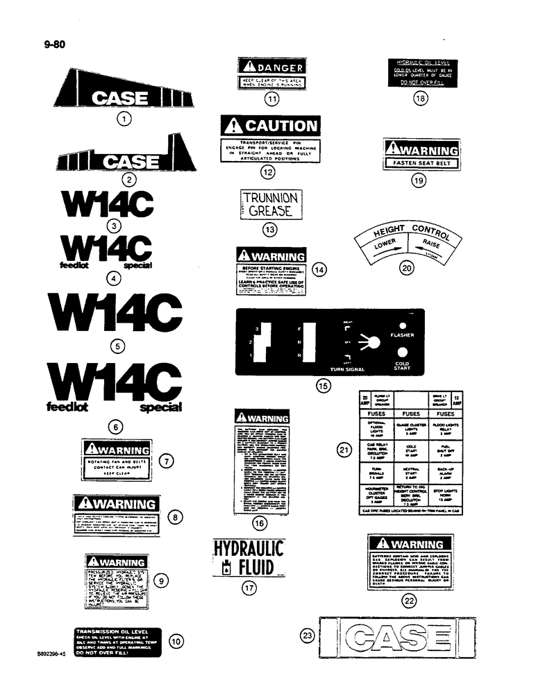 Схема запчастей Case W14C - (9-80) - DECALS (09) - CHASSIS/ATTACHMENTS