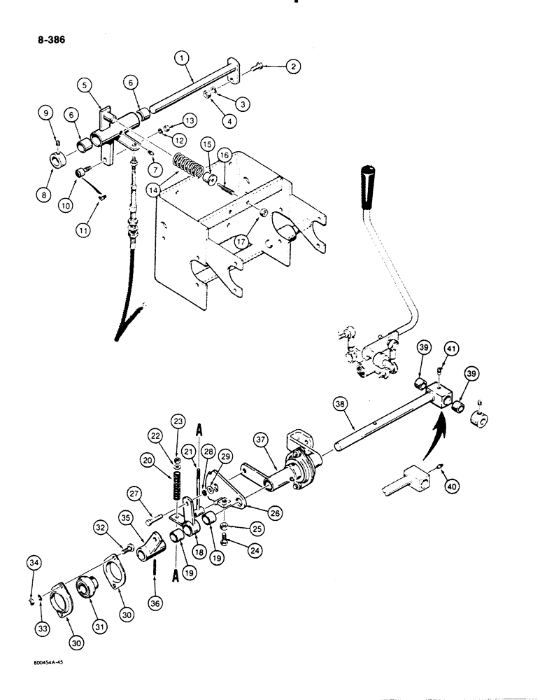 Схема запчастей Case 1455B - (8-386) - EQUIPMENT CONTROL VALVE AND LEVERS, LOADER HEIGHT CONTROL LINKAGE (08) - HYDRAULICS