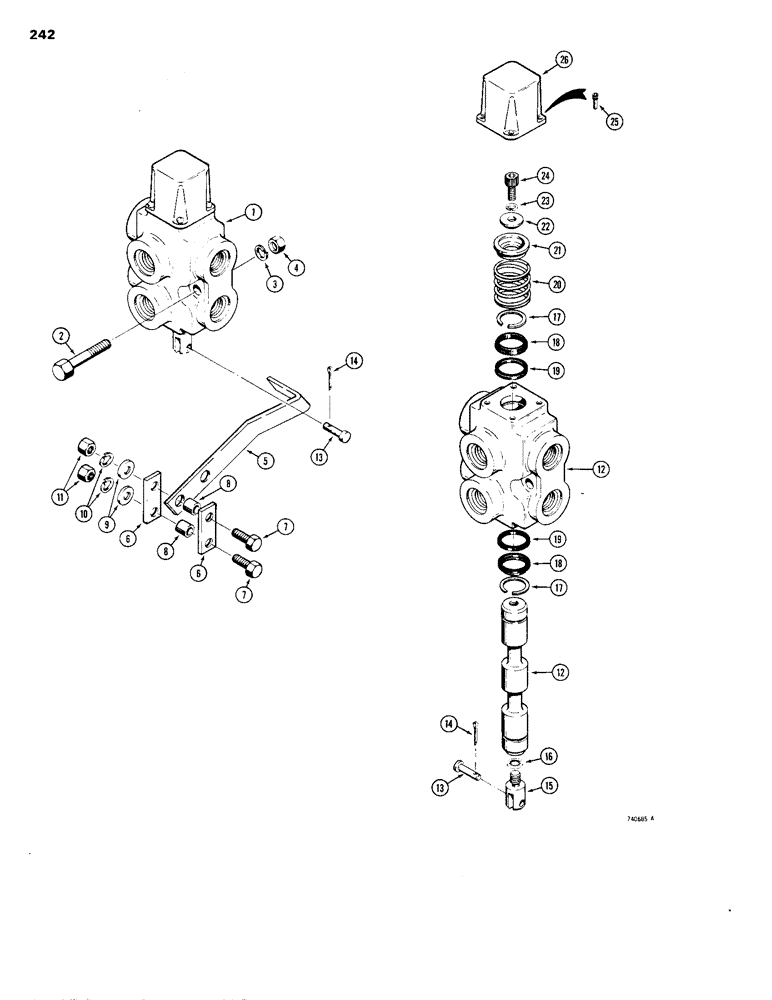 Схема запчастей Case 1150B - (242) - DIVERSION VALVE AND CONTROLS (07) - HYDRAULIC SYSTEM