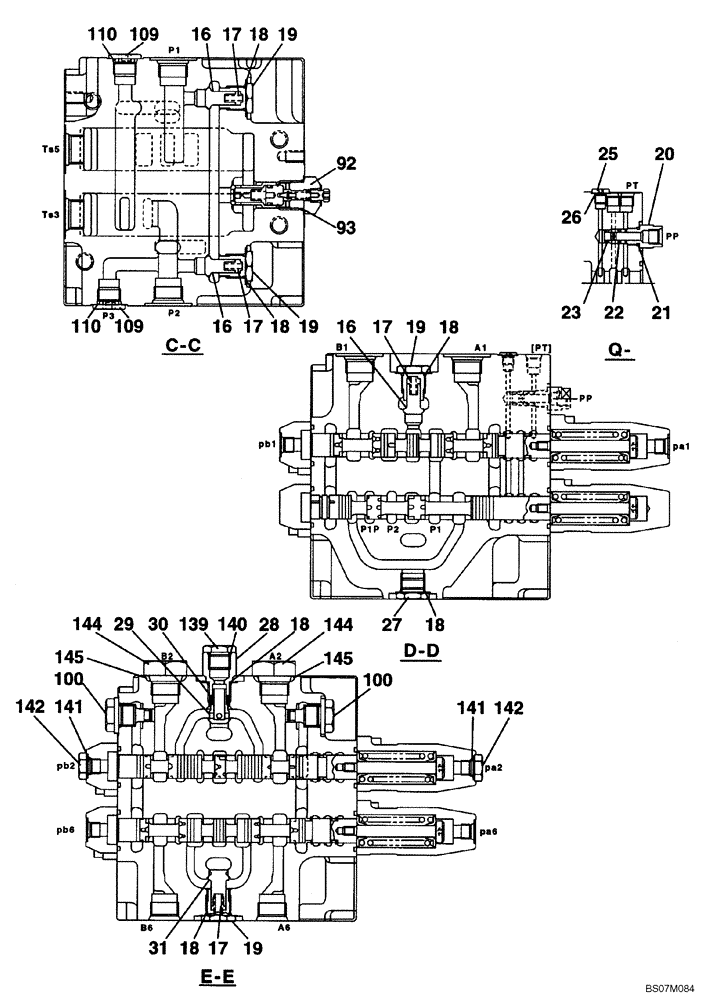 Схема запчастей Case CX135SR - (08-28) - KMJ10690 VALVE ASSY, CONTROL - MODELS WITH DOZER BLADE (08) - HYDRAULICS