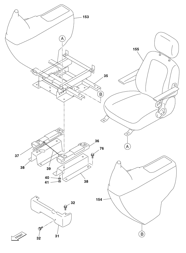 Схема запчастей Case CX350 - (09-047-01[01]) - OPERATORS COMPARTMENT - SEAT (09) - CHASSIS