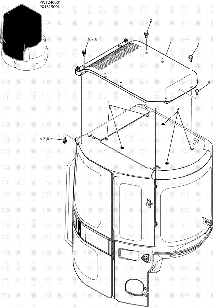 Схема запчастей Case CX36B - (01-042) - GUARD ASSY, HEAD (90) - PLATFORM, CAB, BODYWORK AND DECALS