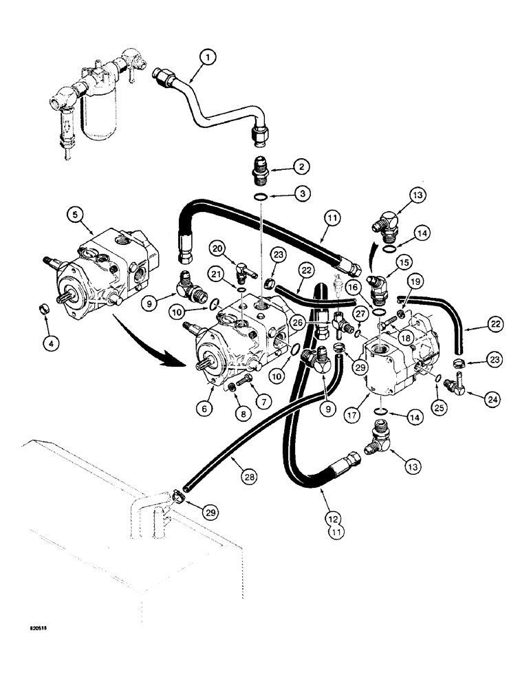 Схема запчастей Case W4 - (072) - HYDROSTATIC DRIVE CIRCUIT (06) - POWER TRAIN