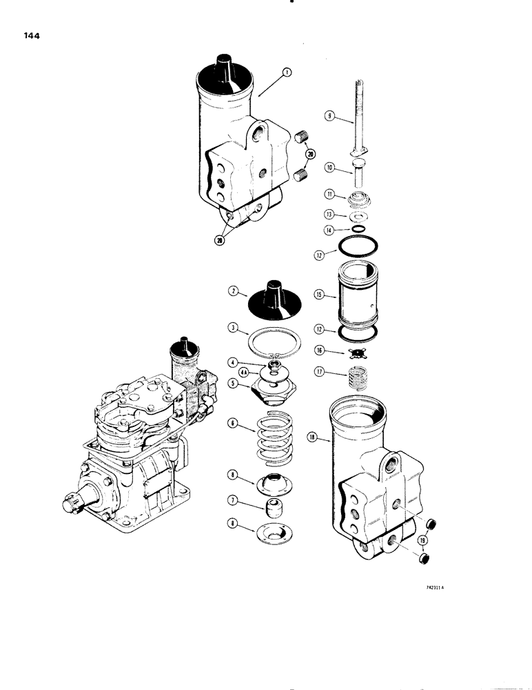 Схема запчастей Case W20 - (144) - GOVERNOR - AIR COMPRESSOR (07) - BRAKES