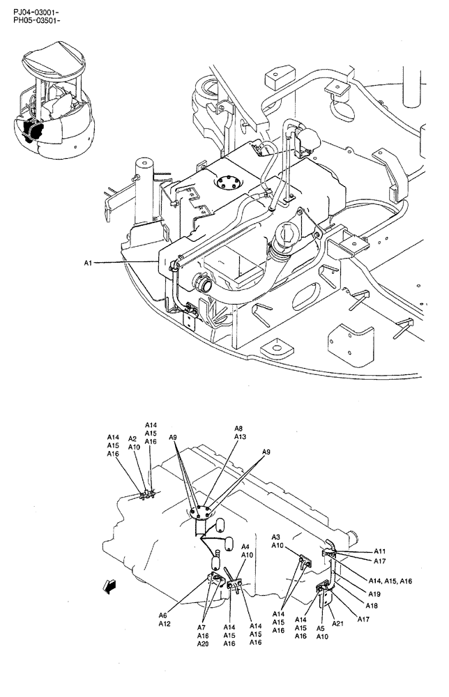 Схема запчастей Case CX50B - (02-014) - TANK ASSEMBLY, FUEL (CANOPY) P/N PH20P00017F1 (05) - SUPERSTRUCTURE